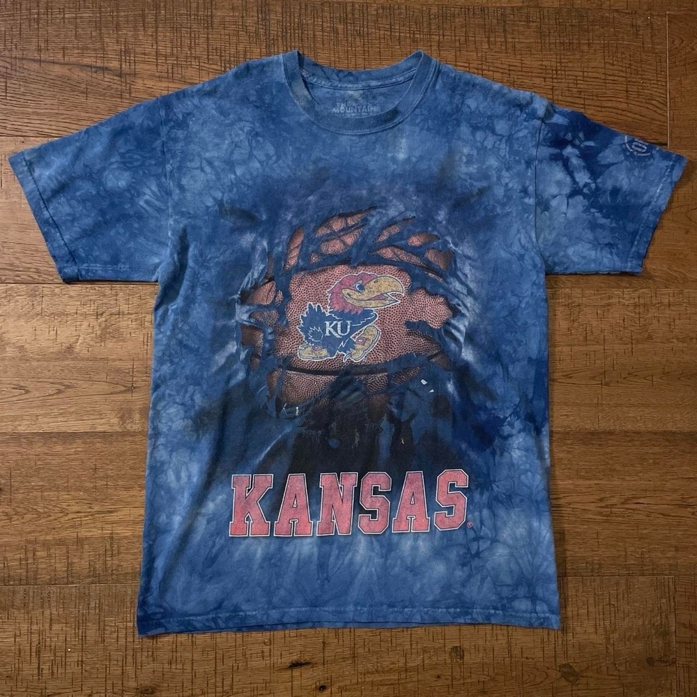 The Mountain Kansas Jayhawks Basketball Blue Tie Dye T-Shirt Mens Medium NCAA